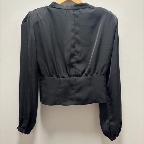 Deluc satin long sleeve crop blouse with shoulder pads - Picture 7 of 11